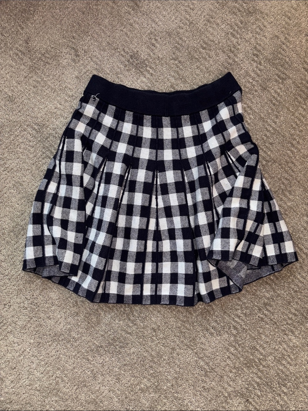 Black & White Plaid Pleated Skater Skirt